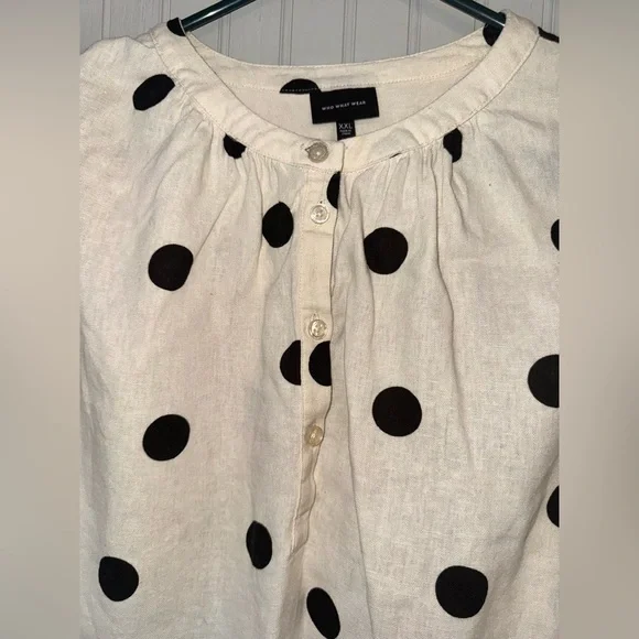 Who What Wear Ivory Blouse with Black Dots - Picture 2 of 4